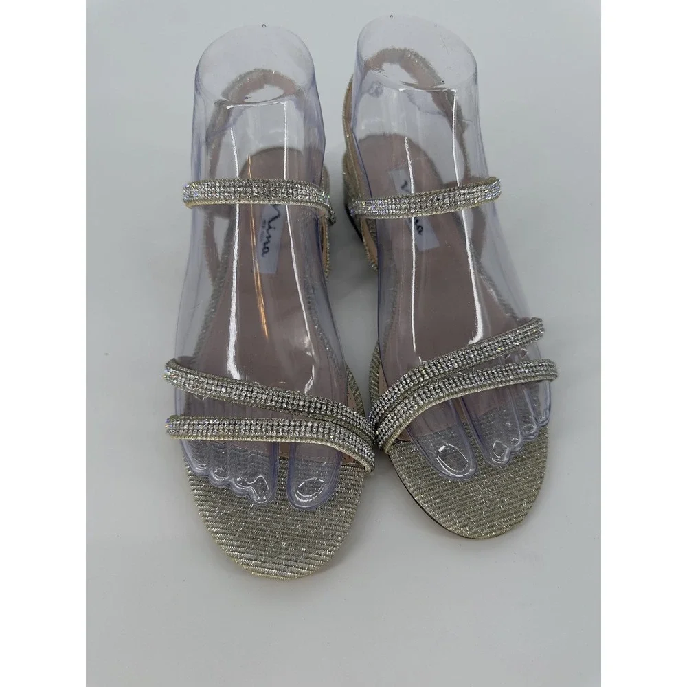 Nina New York Dress Sandals Womens Size 6.5 Gold Rhinestone Slingback‎ Low Heel